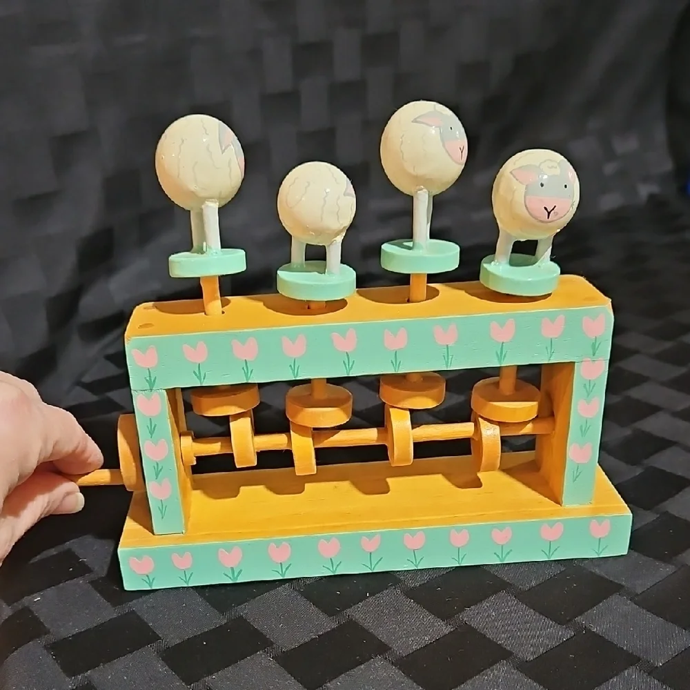 Hand-Cranked Automation Pop-Up Vintage Wooden Sheep Mechanical Crank Folk Art